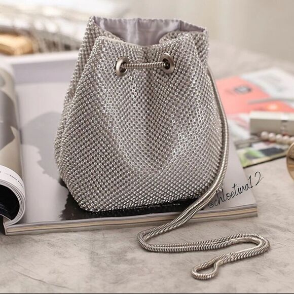 NEW Evening Bag Sparkly Rhinestone Bucket Purse - Picture 4 of 10